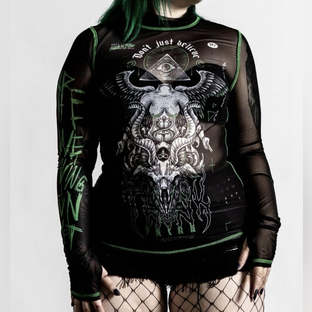 Killstar Black and Green Mesh Top